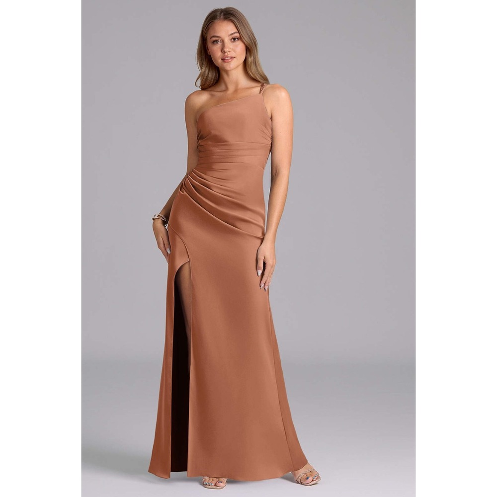 AZAZIE One Shoulder Ruched Maxi Dress High Slit Formal‎ Evening Gown